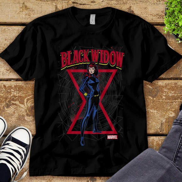 Marvel Black Widow Classic Retro Comic Stance Unisex Tee Adult T-shirt Kid Shirt - Picture 1 of 2